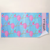 Permanent Tall Pink Flamingo Gepersonaliseerd Strandlaken (Voorkant)