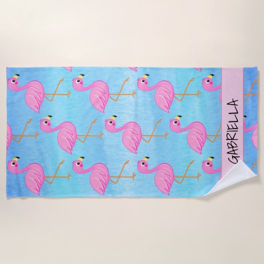 Permanent Tall Pink Flamingo Gepersonaliseerd Strandlaken (Voorkant)