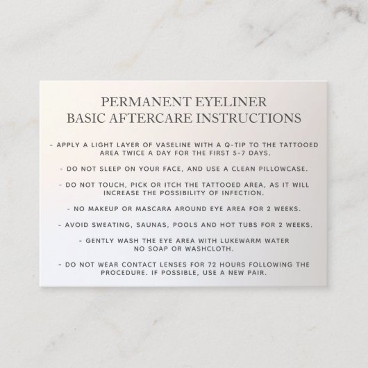 Permanente Eyeliner basisinstructies voor nazorg B Visitekaartje (Voorkant)