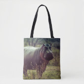 Permanente Hippo Posing in camera in Africa Foliag Tote Bag (Voorkant)