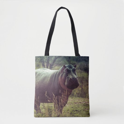 Permanente Hippo Posing in camera in Africa Foliag Tote Bag (Voorkant)