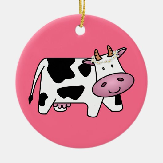 Permanente Koe met Daisies Keramisch Ornament (Voorkant)