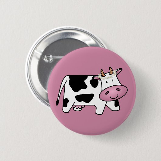 Permanente Koe met Daisies Ronde Button 5,7 Cm (Voorkant /achterkant)