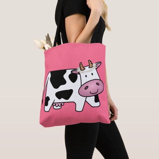 Permanente Koe met Daisies Tote Bag (Dichtbij)