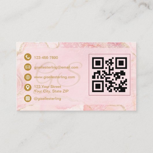 Permanente make-up artist Blush Gold Agate QR-code Visitekaartje (Achterkant)