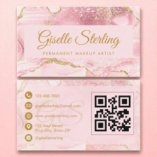 Permanente make-up artist Blush Gold Agate QR-code Visitekaartje