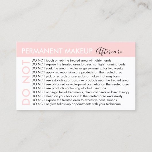 Permanente make-up vermijdt adviezen nazorg visitekaartje (Achterkant)