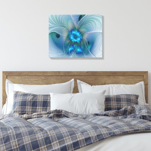 Permanente Ovations, Abstract Blue Turquoise Fract Canvas Afdruk (Insitu (Slaapkamer))