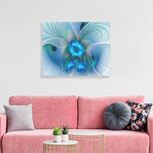 Permanente Ovations, Abstract Blue Turquoise Fract Canvas Afdruk (Insitu (Woonkamer))