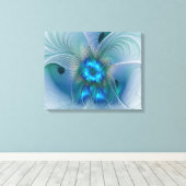 Permanente Ovations, Abstract Blue Turquoise Fract Canvas Afdruk (Insitu (Houten vloer))