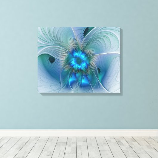 Permanente Ovations, Abstract Blue Turquoise Fract Canvas Afdruk (Insitu (Houten vloer))
