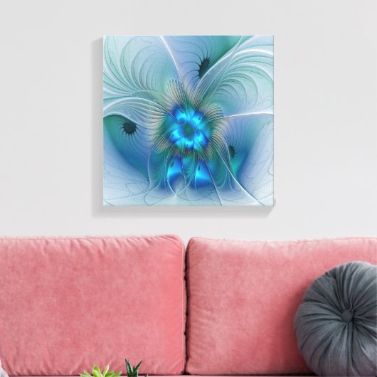 Permanente Ovations, Abstract Blue Turquoise Fract Canvas Afdruk (Insitu (Woonkamer))