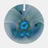 Permanente Ovations, Abstract Blue Turquoise Fract Glas Ornament (Achterkant)