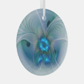 Permanente Ovations, Abstract Blue Turquoise Fract Glas Ornament (Voorkant Rechts)