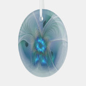 Permanente Ovations, Abstract Blue Turquoise Fract Glas Ornament (Voorkant links)
