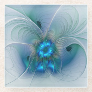 Permanente Ovations, Abstract Blue Turquoise Fract Glazen Onderzetter