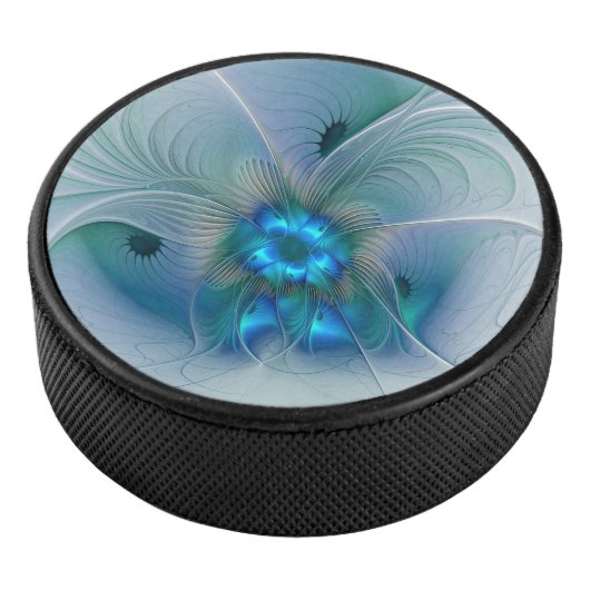 Permanente Ovations, Abstract Blue Turquoise Fract Hockey Puck (3/4)