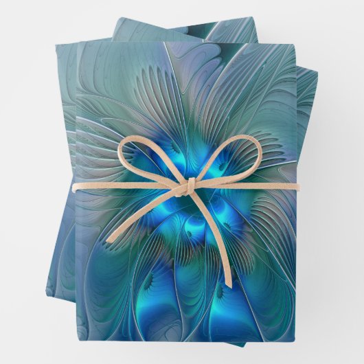 Permanente Ovations, Abstract Blue Turquoise Fract Inpakpapier Vel (In situ)