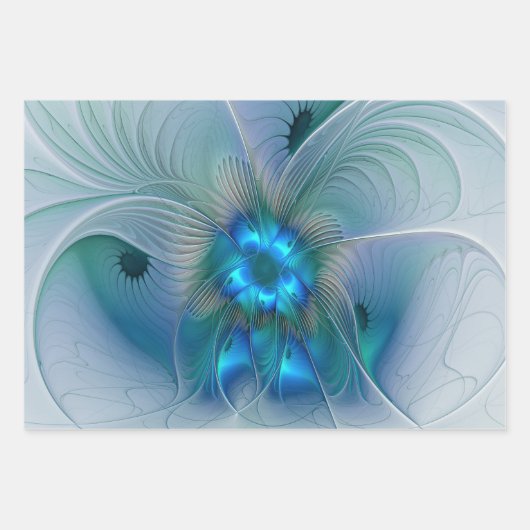 Permanente Ovations, Abstract Blue Turquoise Fract Inpakpapier Vel (Voorkant)