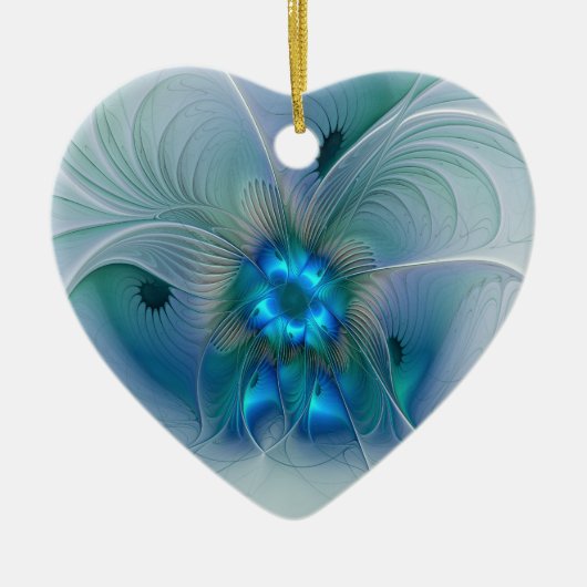 Permanente Ovations, Abstract Blue Turquoise Fract Keramisch Ornament (Voorkant)