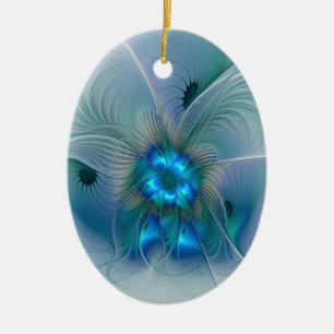 Permanente Ovations, Abstract Blue Turquoise Fract Keramisch Ornament