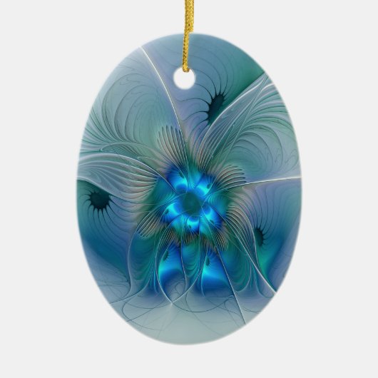 Permanente Ovations, Abstract Blue Turquoise Fract Keramisch Ornament (Voorkant)