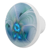 Permanente Ovations, Abstract Blue Turquoise Fract Keramische Knop (Rechts)