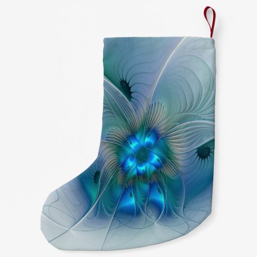 Permanente Ovations, Abstract Blue Turquoise Fract Kleine Kerstsok (Achterkant)