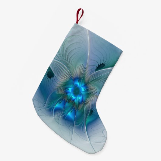 Permanente Ovations, Abstract Blue Turquoise Fract Kleine Kerstsok (Voorkant (Hangend))