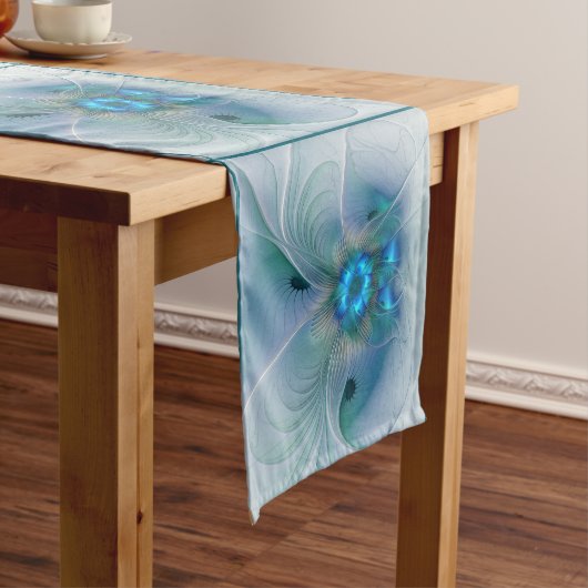 Permanente Ovations, Abstract Blue Turquoise Fract Korte Tafelloper (Voorbeeld)