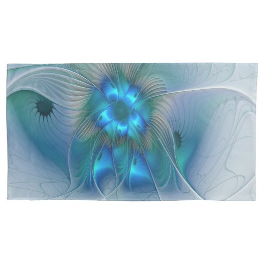 Permanente Ovations, Abstract Blue Turquoise Fract Kussensloop (Voorkant)