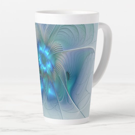 Permanente Ovations, Abstract Blue Turquoise Fract Latte Mok (Rechterhoek)