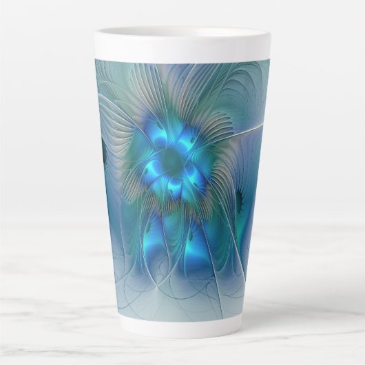 Permanente Ovations, Abstract Blue Turquoise Fract Latte Mok (Voorkant)