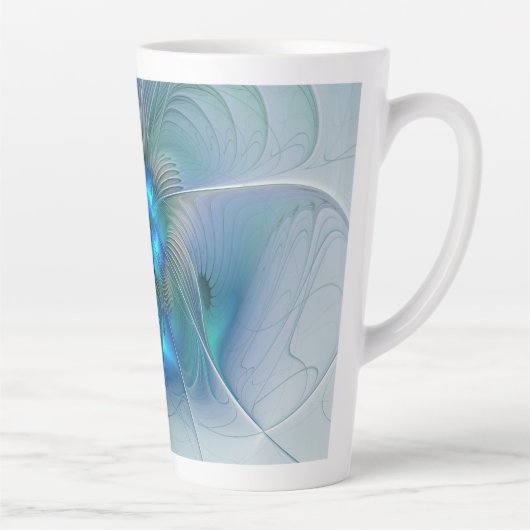 Permanente Ovations, Abstract Blue Turquoise Fract Latte Mok (Rechts)