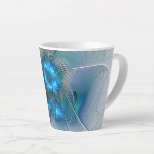 Permanente Ovations, Abstract Blue Turquoise Fract Latte Mok (Rechterhoek)