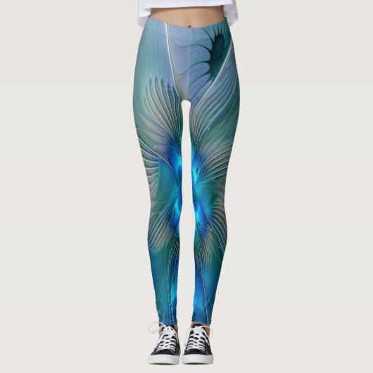 Permanente Ovations, Abstract Blue Turquoise Fract Leggings (Voorkant)