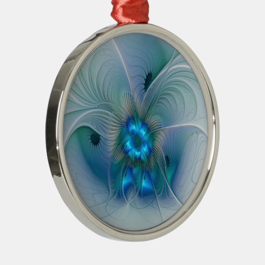 Permanente Ovations, Abstract Blue Turquoise Fract Metalen Ornament (Rechts)