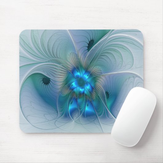 Permanente Ovations, Abstract Blue Turquoise Fract Muismat (Met muis)