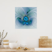 Permanente Ovations, Abstract Blue Turquoise Fract Poster (Keuken)