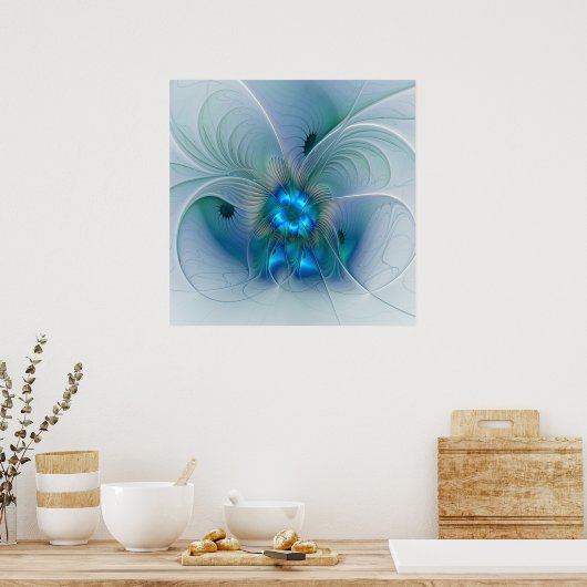 Permanente Ovations, Abstract Blue Turquoise Fract Poster (Keuken)