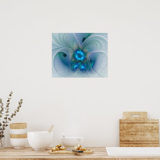 Permanente Ovations, Abstract Blue Turquoise Fract Poster (Keuken)