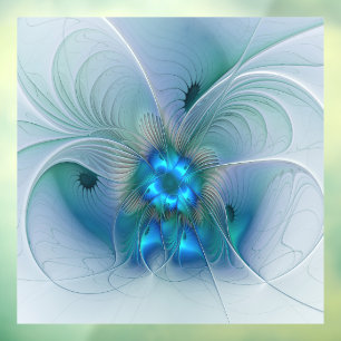 Permanente Ovations, Abstract Blue Turquoise Fract Raamsticker