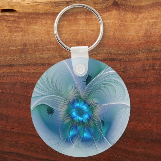 Permanente Ovations, Abstract Blue Turquoise Fract Sleutelhanger (Achterkant)