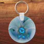 Permanente Ovations, Abstract Blue Turquoise Fract Sleutelhanger (Voorkant)