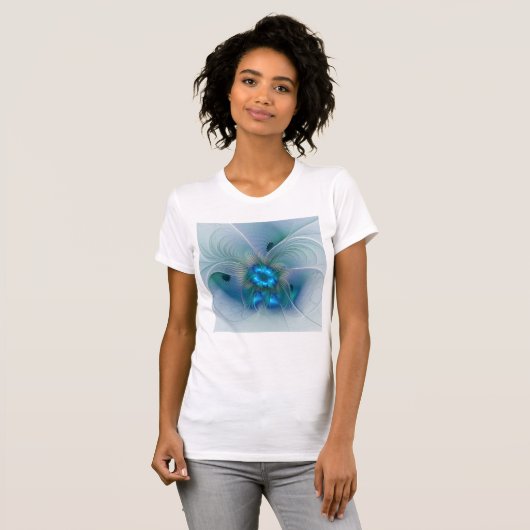 Permanente Ovations, Abstract Blue Turquoise Fract T-shirt (Voorkant volledig)