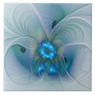 Permanente Ovations, Abstract Blue Turquoise Fract Tegeltje