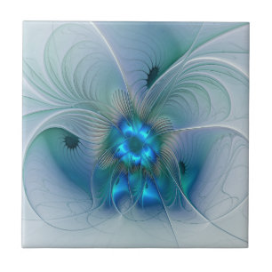 Permanente Ovations, Abstract Blue Turquoise Fract Tegeltje