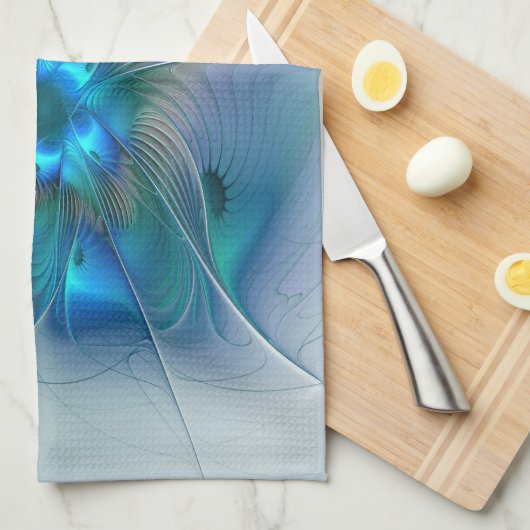 Permanente Ovations, Abstract Blue Turquoise Fract Theedoek (Quarter Fold)