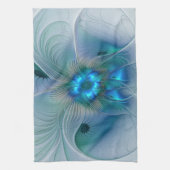 Permanente Ovations, Abstract Blue Turquoise Fract Theedoek (Verticaal)