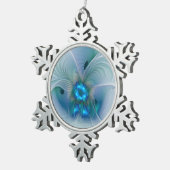 Permanente Ovations, Abstract Blue Turquoise Fract Tin Sneeuwvlok Ornament (Rechts)